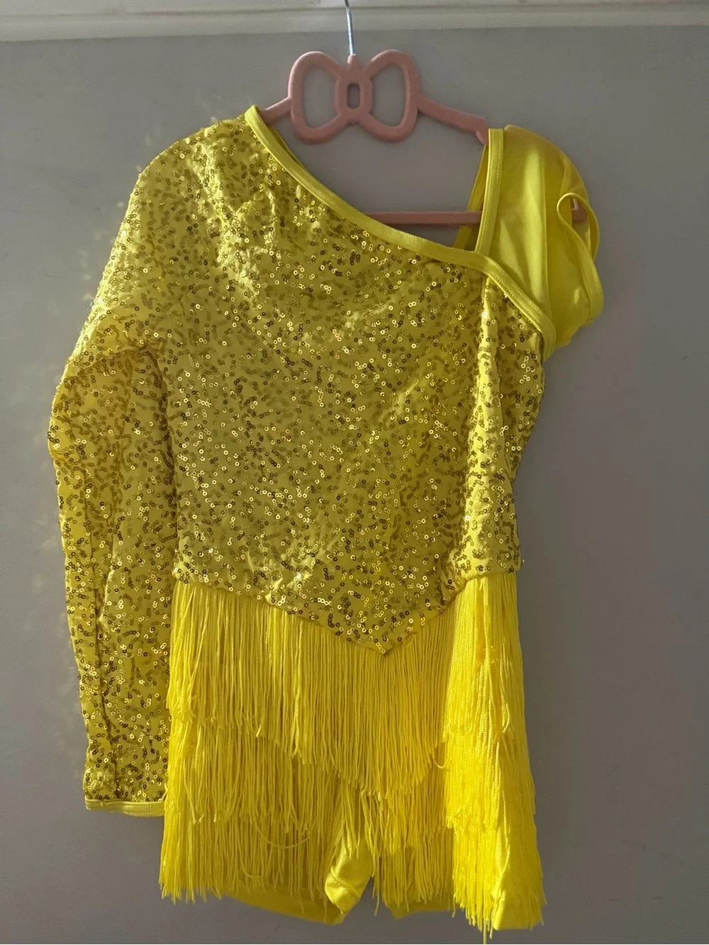 Weissman Yellow Sequin Fringe One-Shoulder Dance Costume